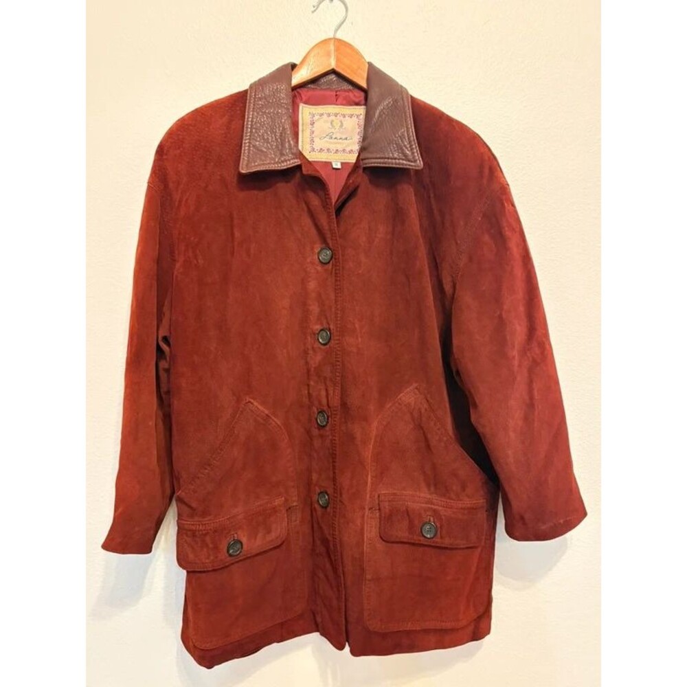 Vintage 90s Lanna New York Suede Leather Jacket Burgundy Red Women's Size S